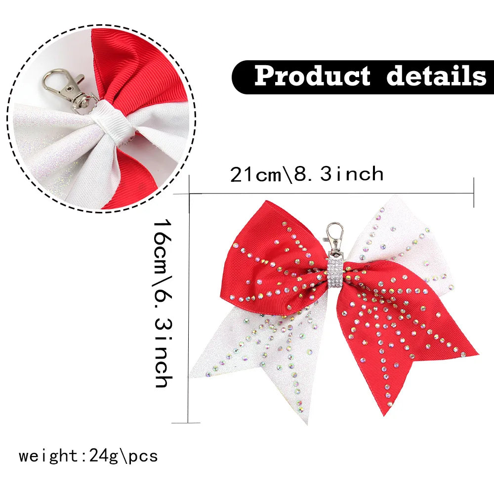 10-Pack 8" Glitter Rhinestone Cheer Bow Keychains – Bag Charms
