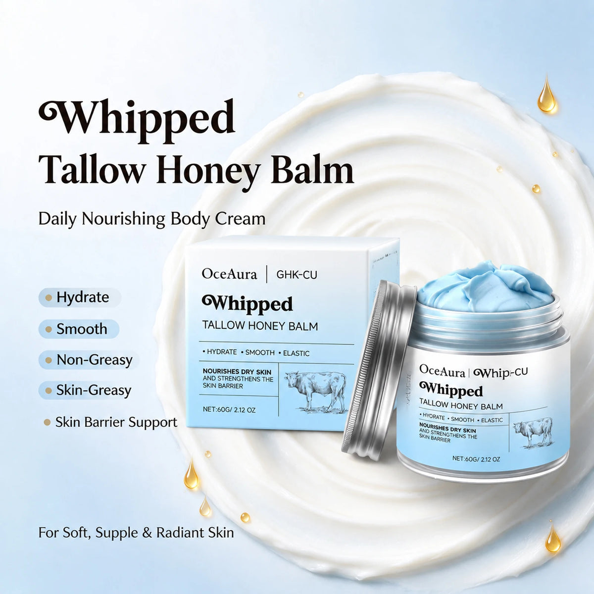 OceAura Tallow & Honey Body Balm – Face & Body Moisturizer