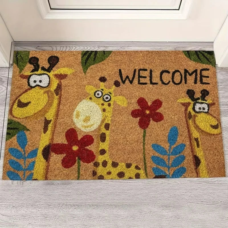 Welcome Home Fawn & Floral Non-Slip Entryway Rug | Indoor/Outdoor