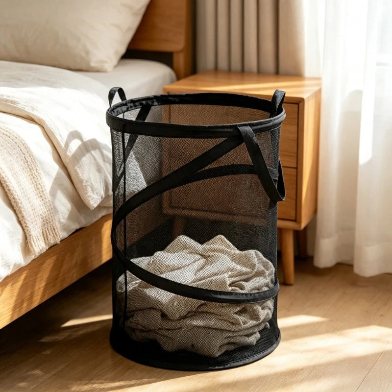 Collapsible Mesh Laundry Hamper – Foldable Clothes Basket