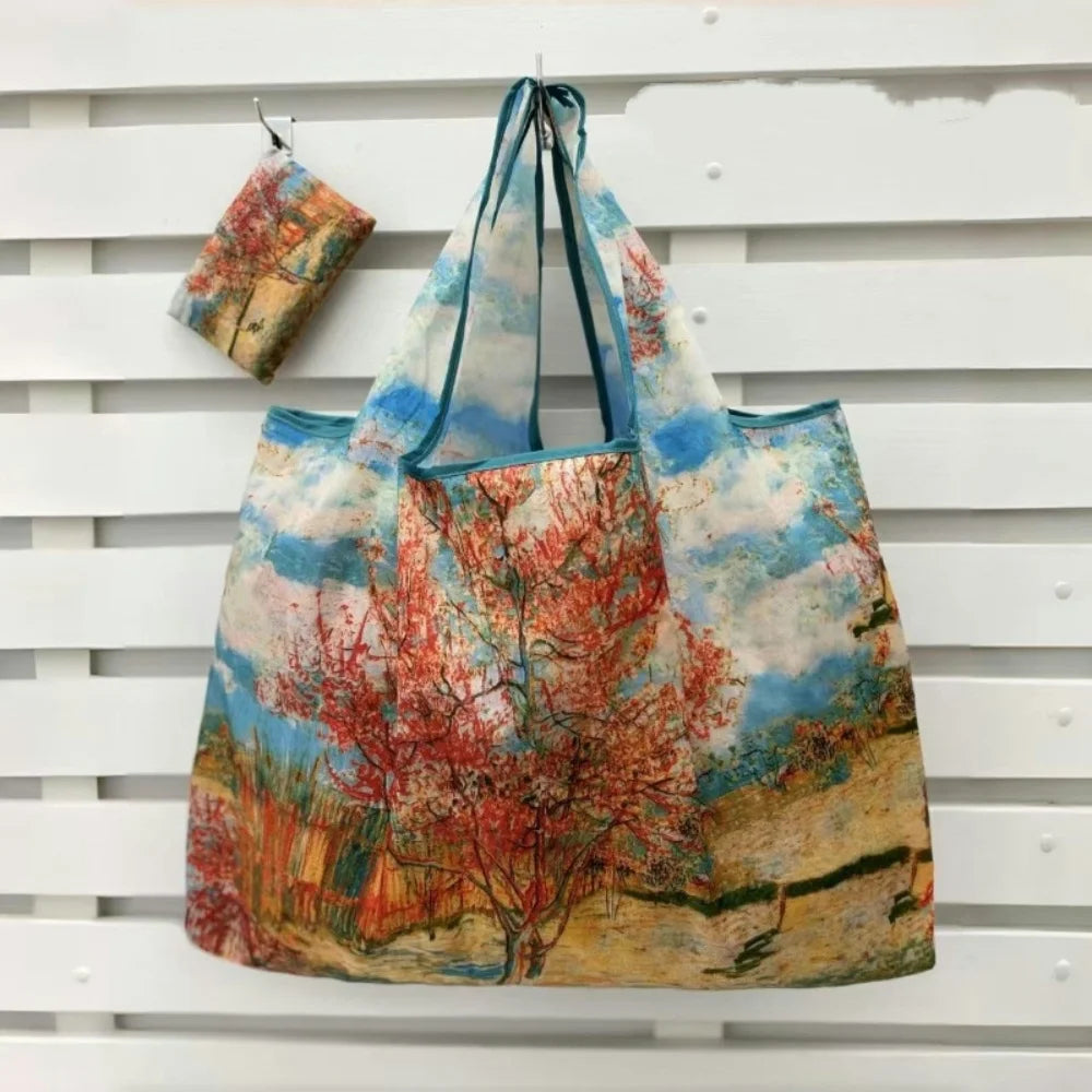 Oil Painting Print Foldable Tote Bag | Large Reusable Shopper
