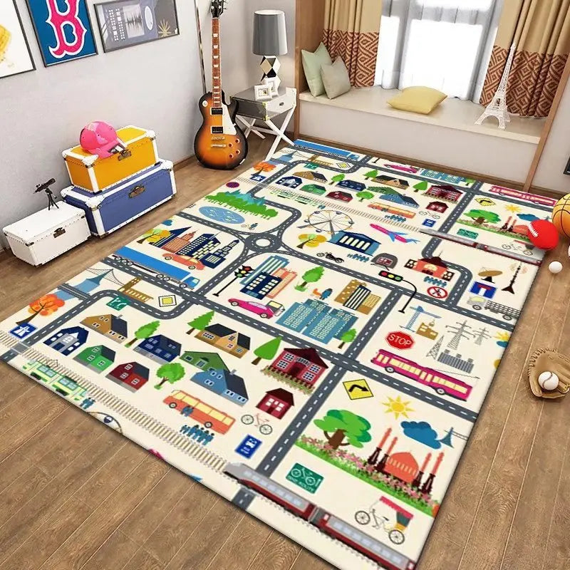 Cartoon Road Kids Play Floor Mat – Non-Slip Rug | 4 Sizes