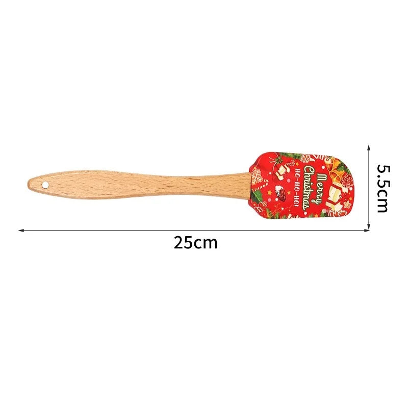 Christmas Silicone Spatula Wooden Handle – Festive Holiday Baking