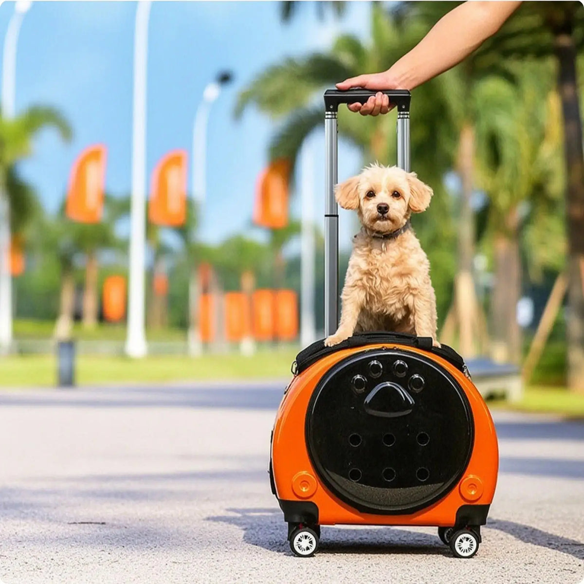 Wheeled Transparent Hard-Sided Pet Carrier Suitcase for Cats & Dogs