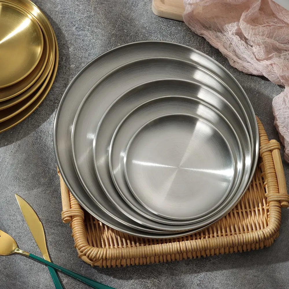 Stainless Steel Round Shallow Tray | Gold & Silver | 5 Sizes