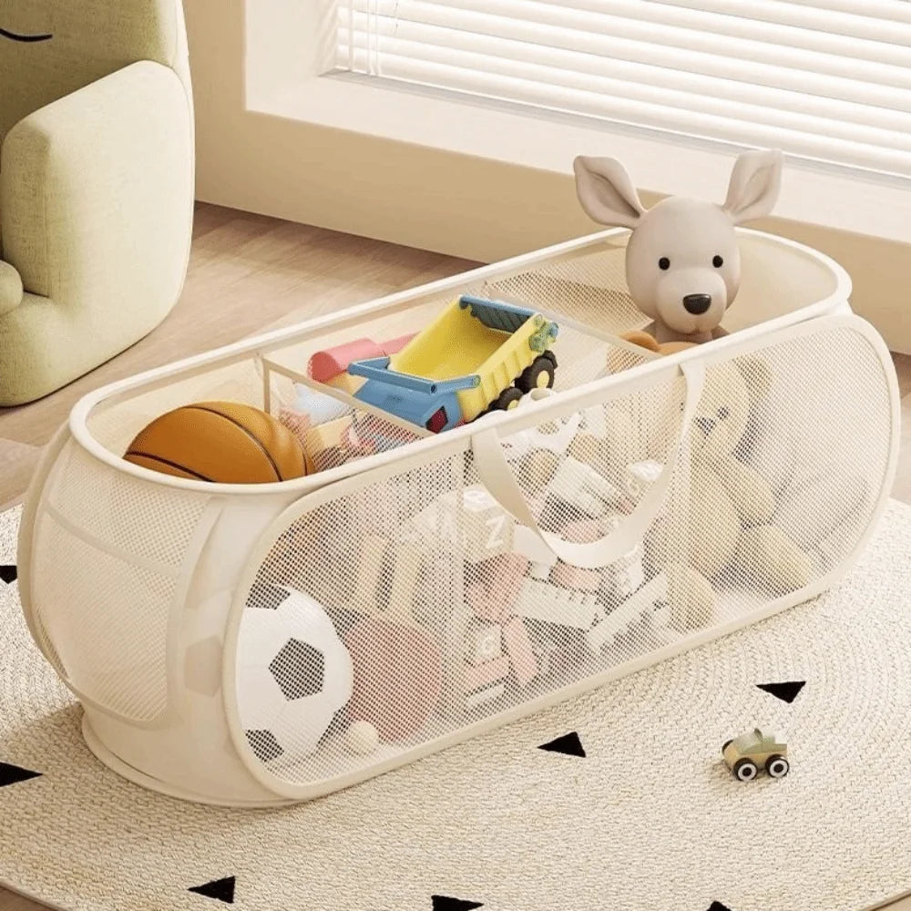 Large Fabric Storage Basket with Side Pocket & Handle