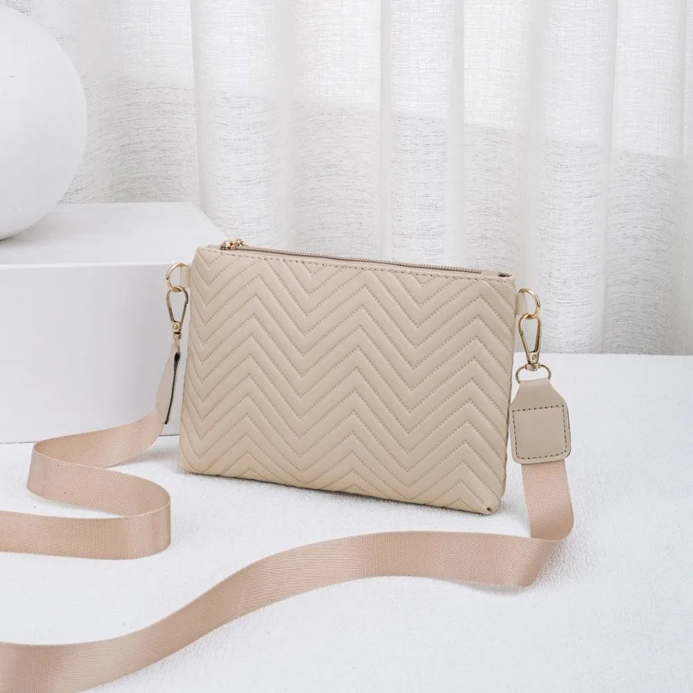 Quilted Women's Crossbody Bag – Wave Pattern PU Shoulder Purse