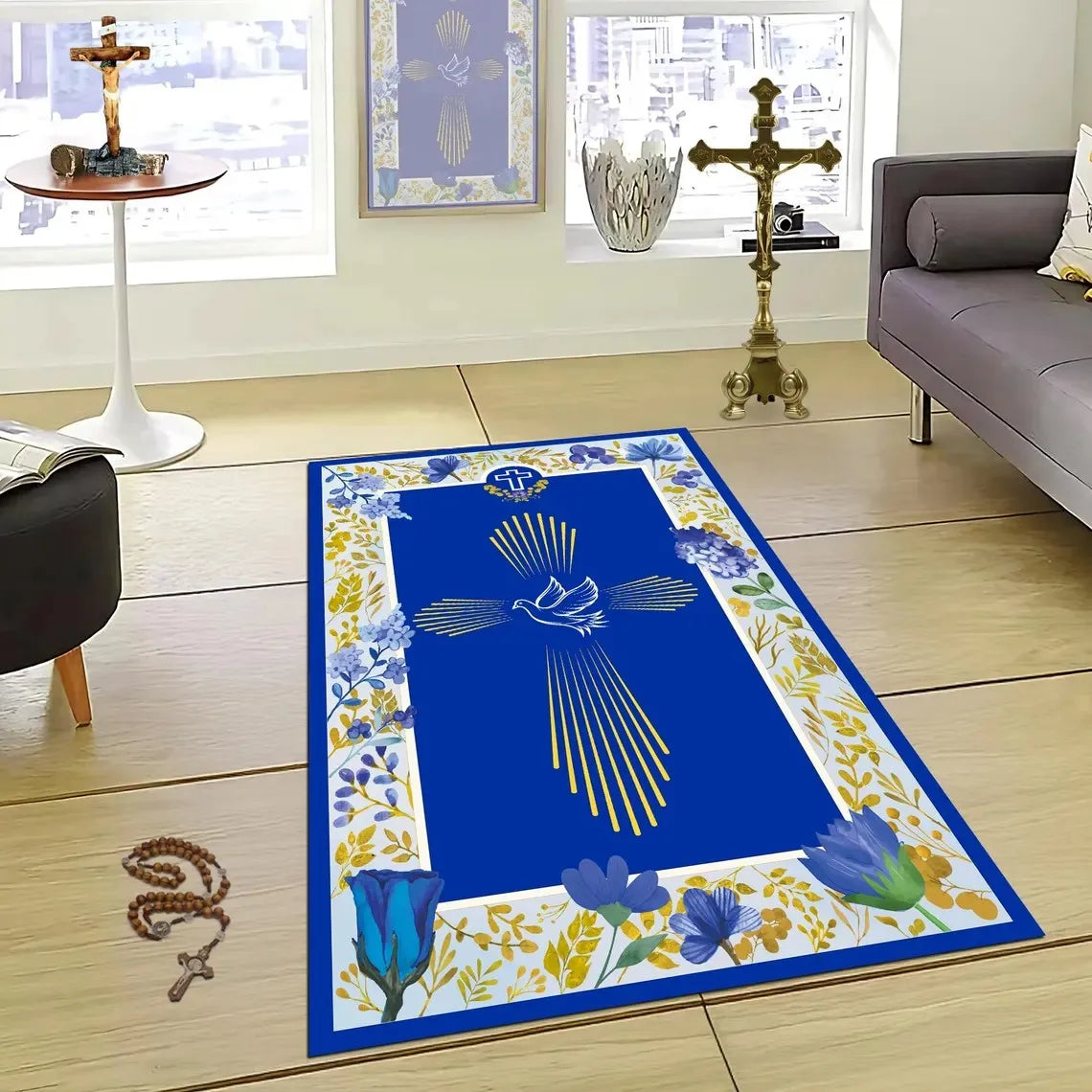 Orthodox Cross Prayer Rug – Byzantine Design Non-Slip Mat