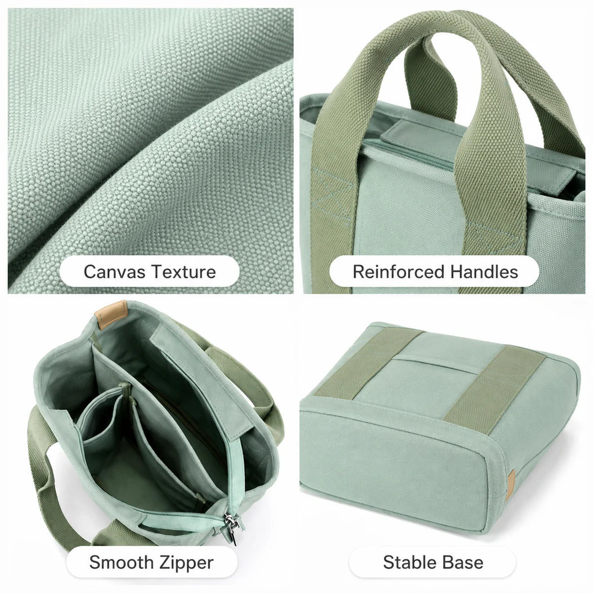 Women's Small Canvas Tote Bag – Zippered Multi-Compartment