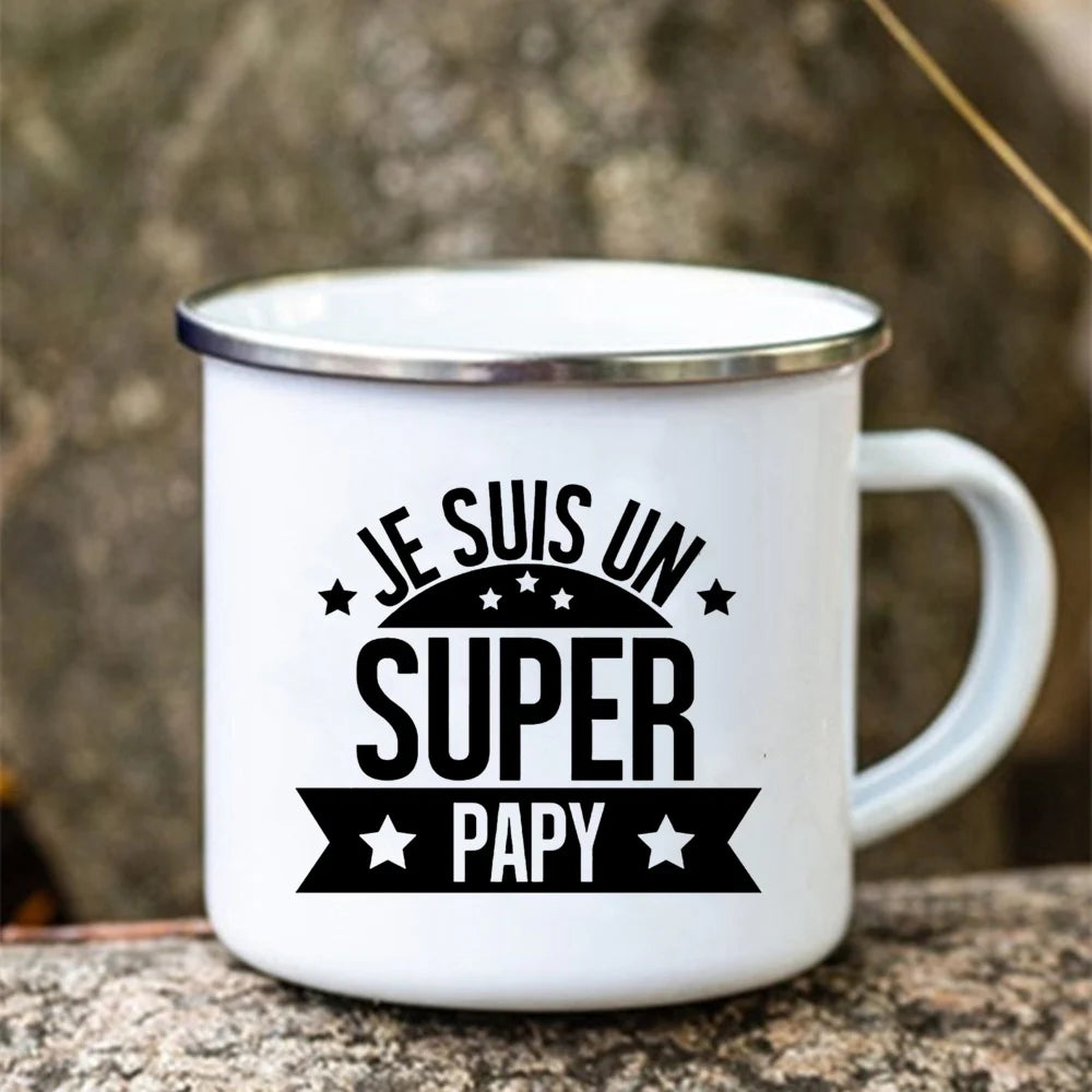 Super Tonton Papy Enamel Camping Mug – Father's Day Gift