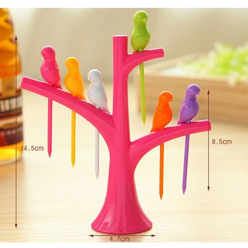 Bird Tree Fruit & Dessert Fork Set | 6 Bird Forks + Holder