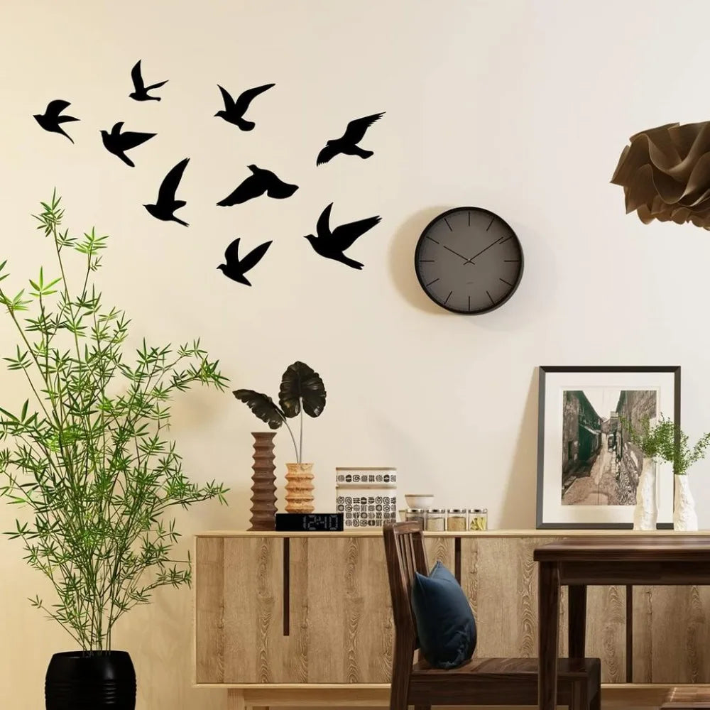 9-Piece Black Birds Wall Decals – Flying Bird Vinyl Stickers