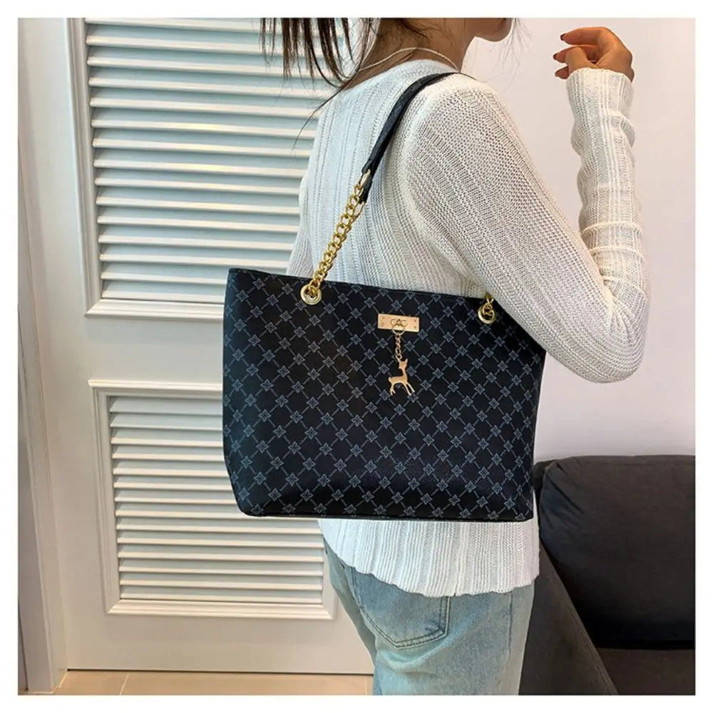 Women's PU Leather Tote Bag – Large Capacity Printed Shoulder Bag