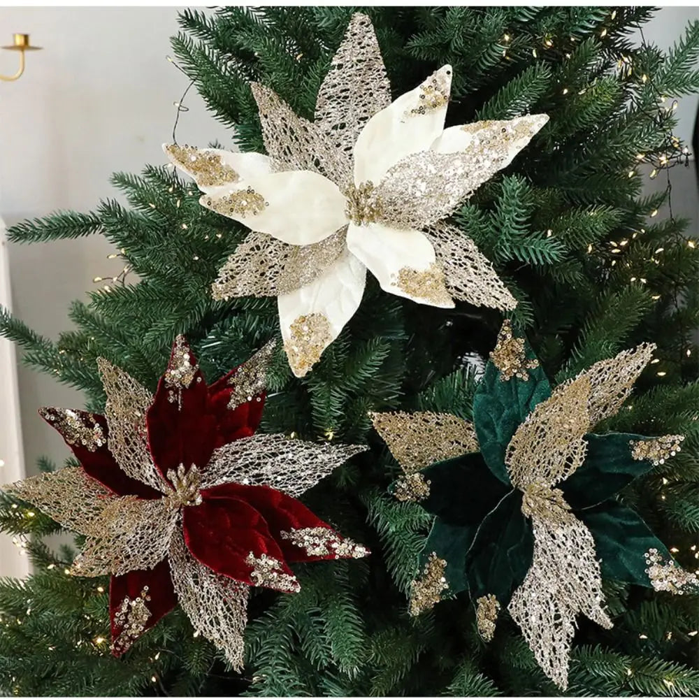 Glitter Poinsettia Artificial Christmas Flower 29cm | Festive