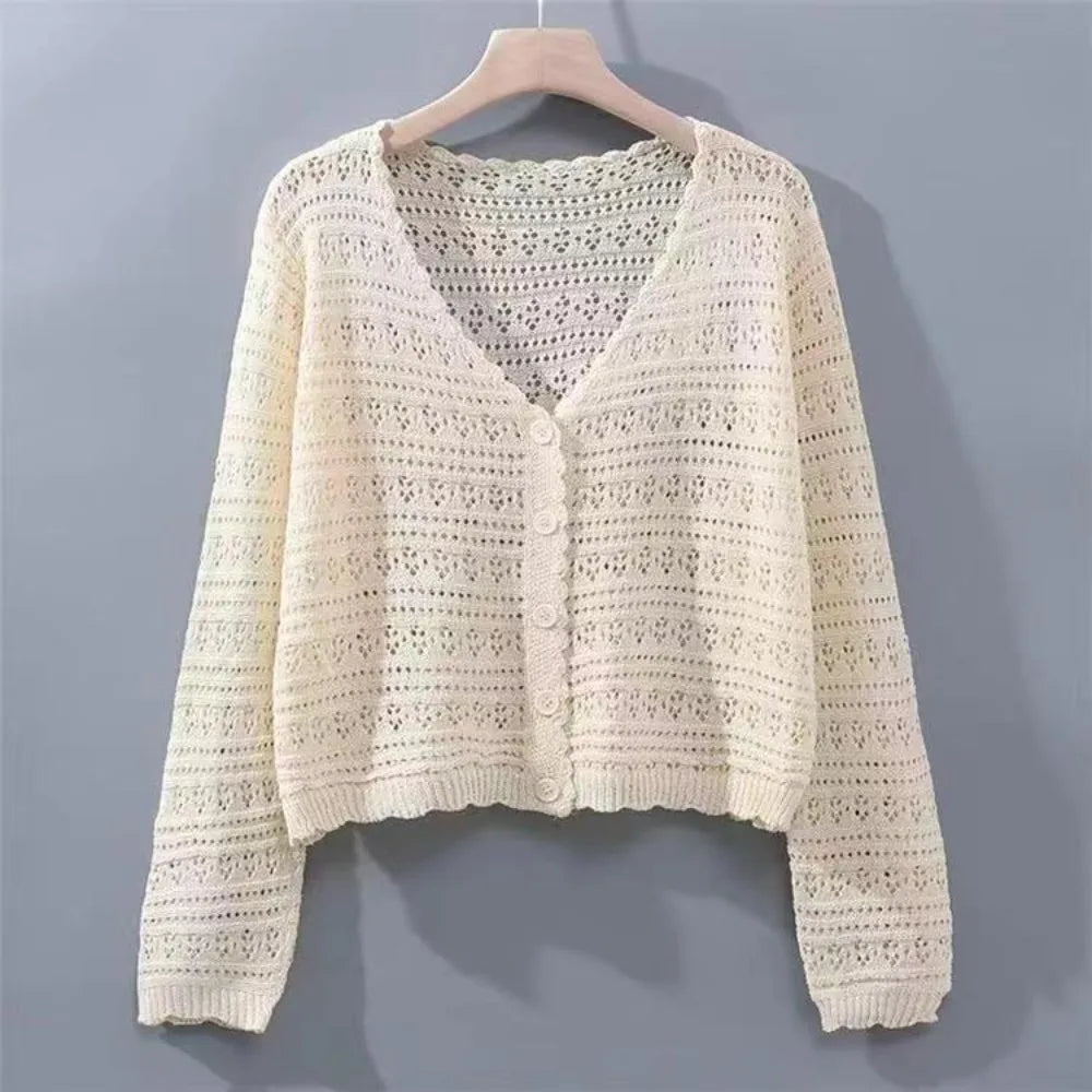 Women's Hollow Knit V-Neck Cardigan | Casual Summer Top