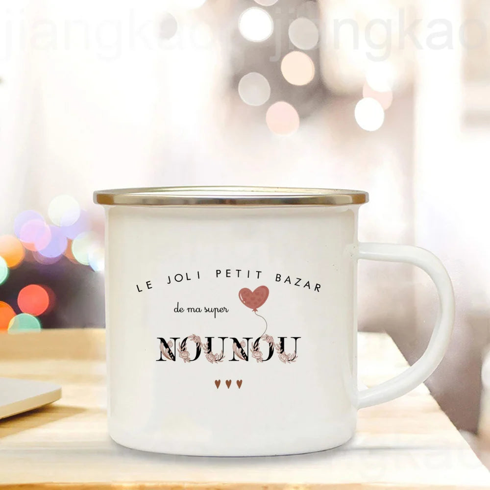 Thank You Nanny Enamel Mug – Printed Coffee Cup Gift for Nounou
