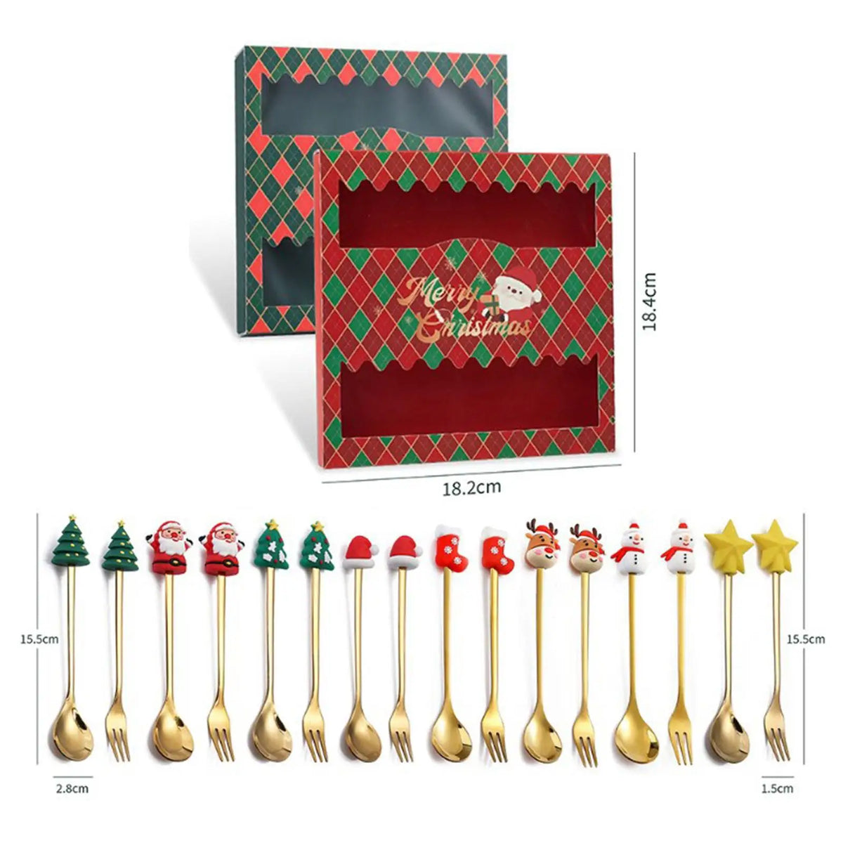 Christmas Stainless Steel Dessert Spoons & Forks Set – 6 Pc