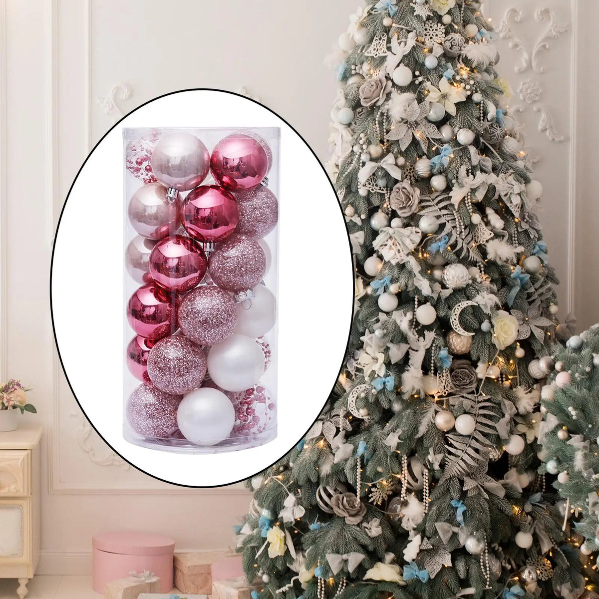 30-Piece Shatterproof Christmas Ball Ornaments – Glitter Set