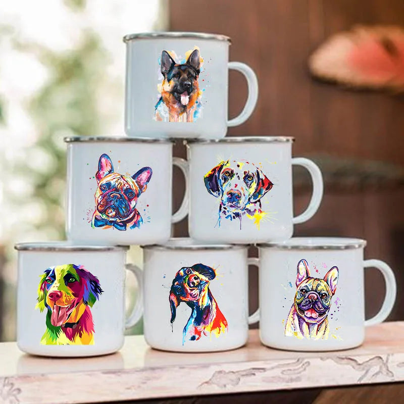Watercolor Dog Print Enamel Camping Mug 360ml | Dog Lover Gift