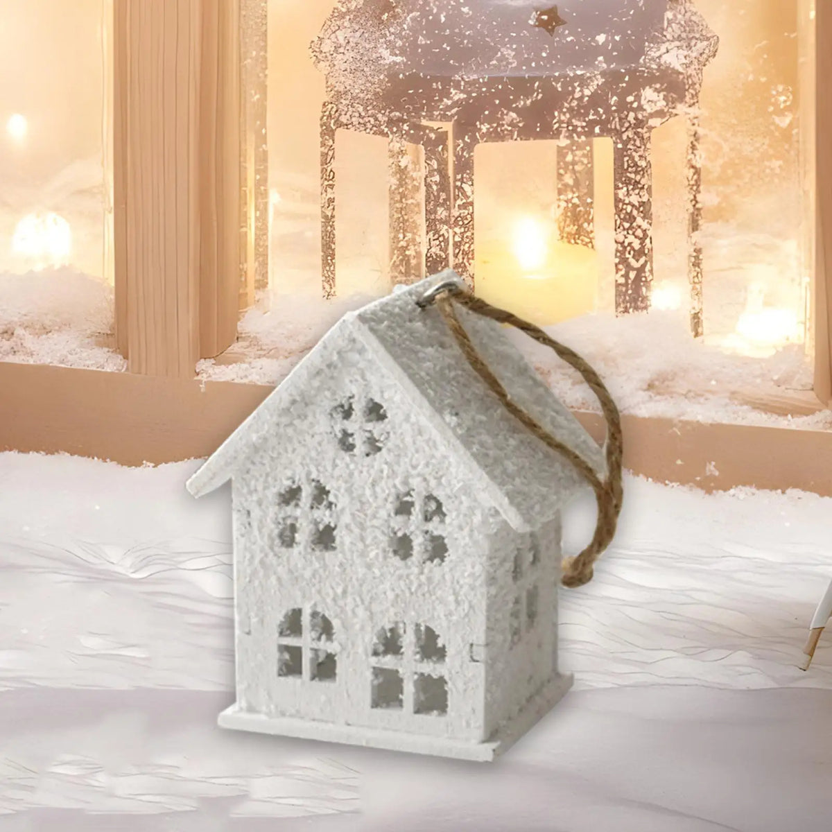 Wooden Snow House Christmas Ornament – Holiday Tree Pendant