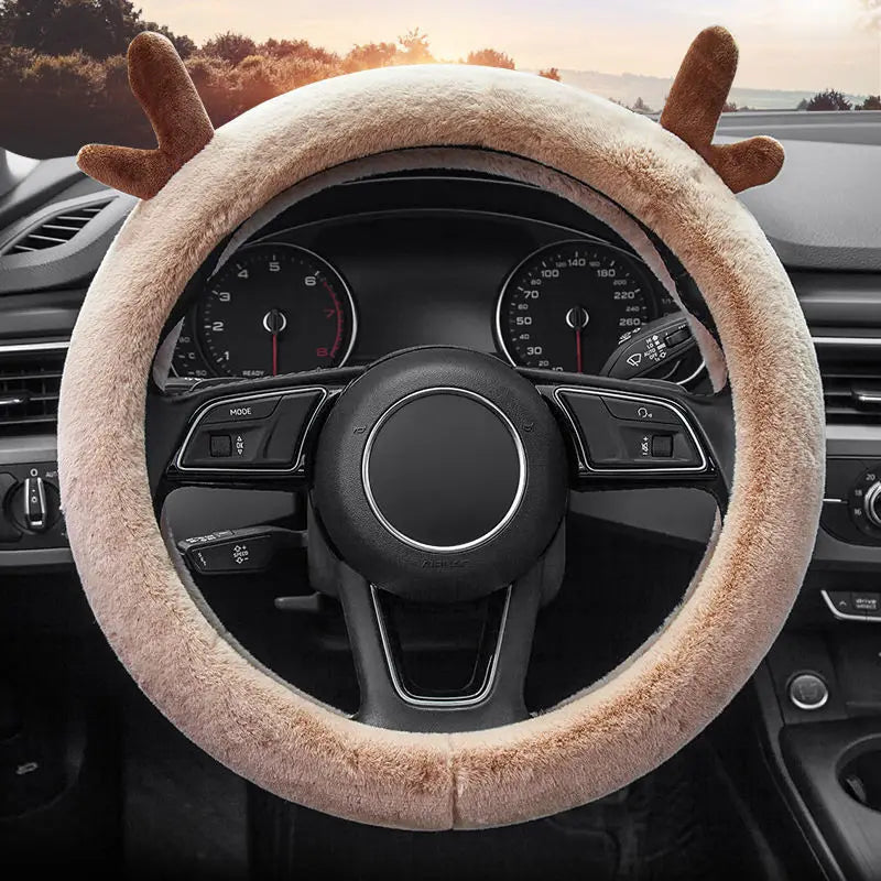 Fluffy Plush Steering Wheel Cover – Universal Winter Car Protector