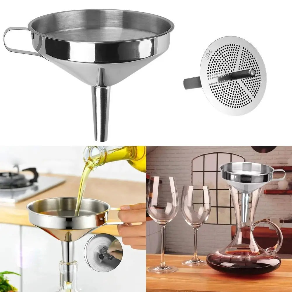 Wide Mouth Stainless Steel Funnel & Strainer Kitchen Tool