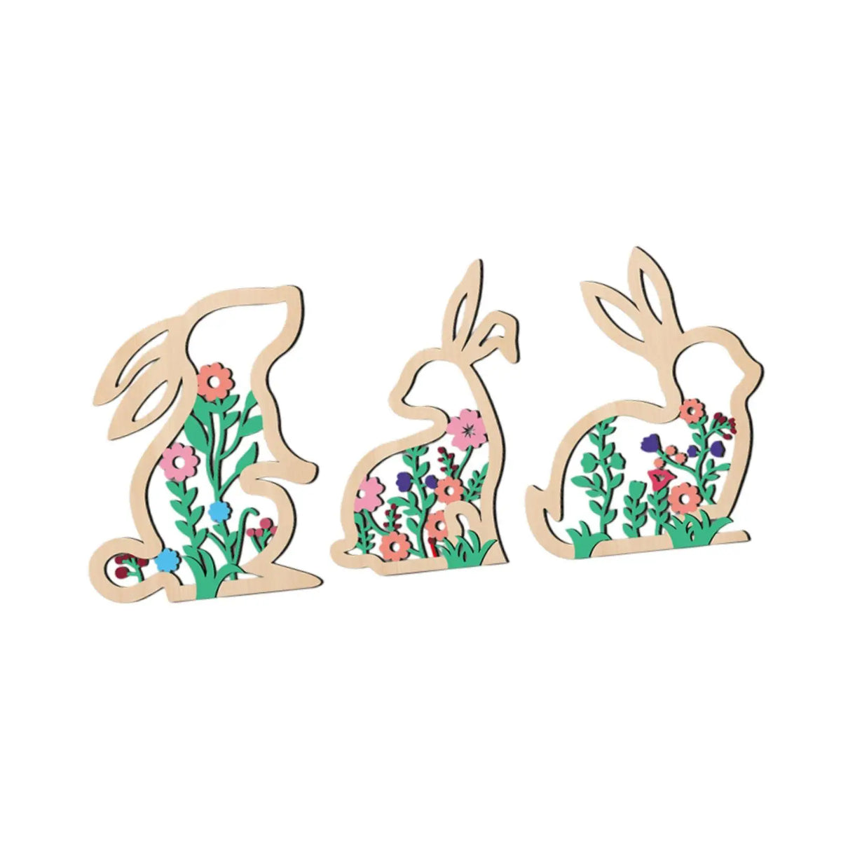 Wooden Easter Bunny Tabletop Signs – Set of 3 Decor Plaques