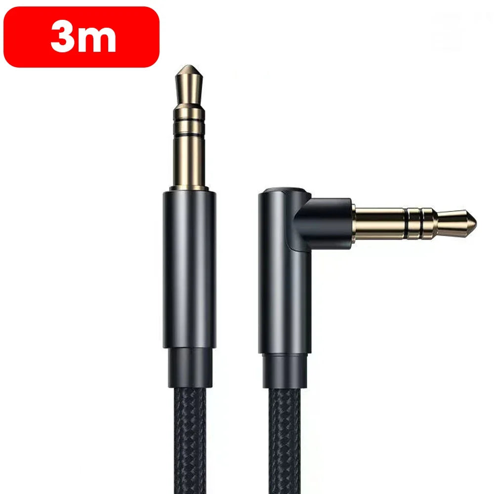 3.5mm 90° Elbow to Straight Male Braided Nylon Aux Audio Cable
