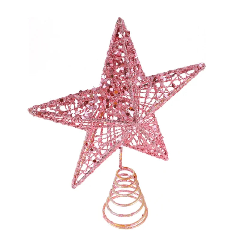 Pink Pentagon Star Christmas Tree Topper | Hollow Metal