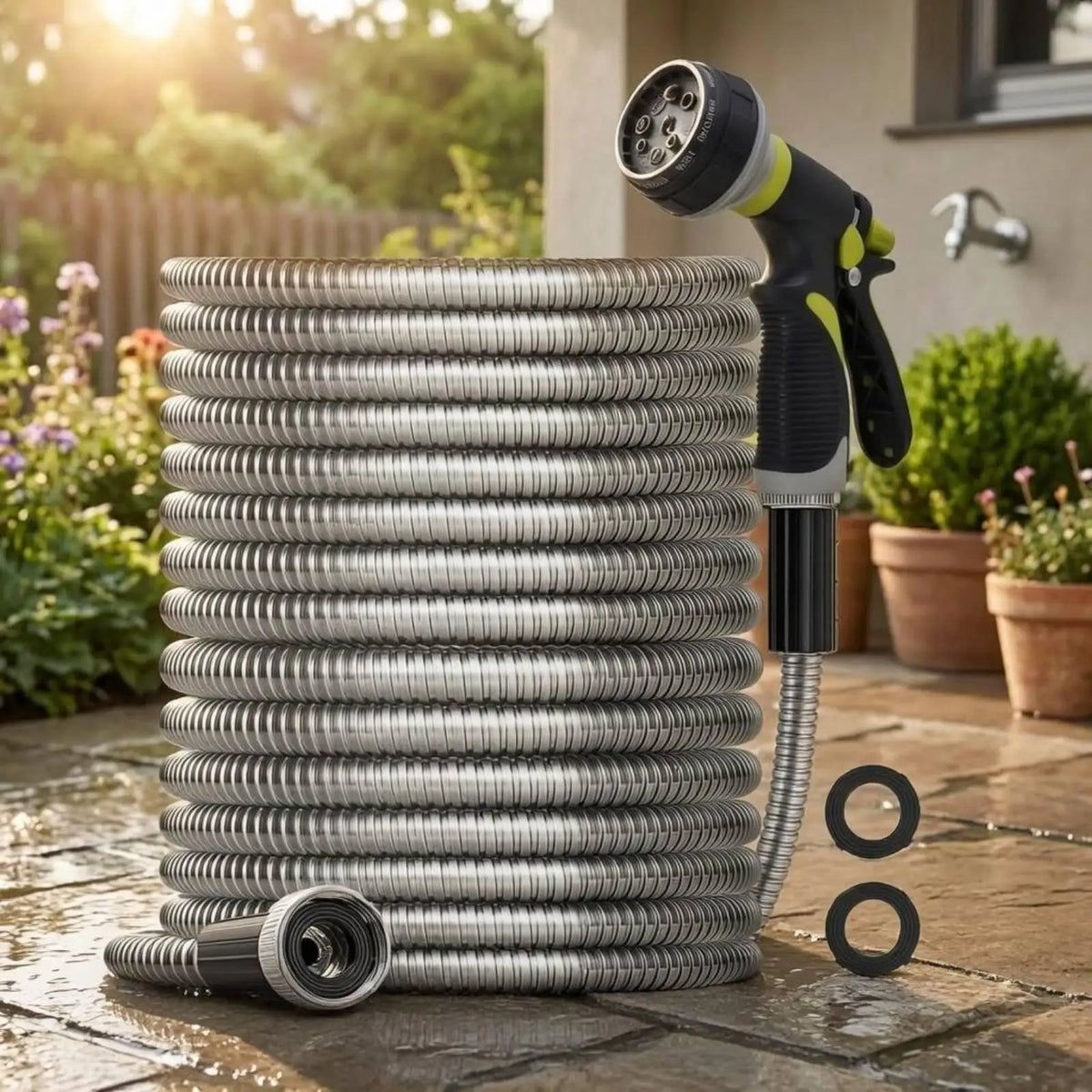 Stainless Steel Corrugated Garden Hose with Trigger Nozzle