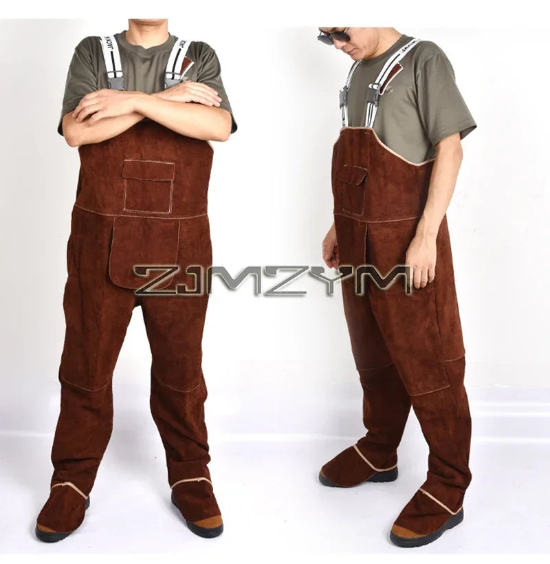 Men's Flame Retardant Leather Welding Bib Overall Coverall