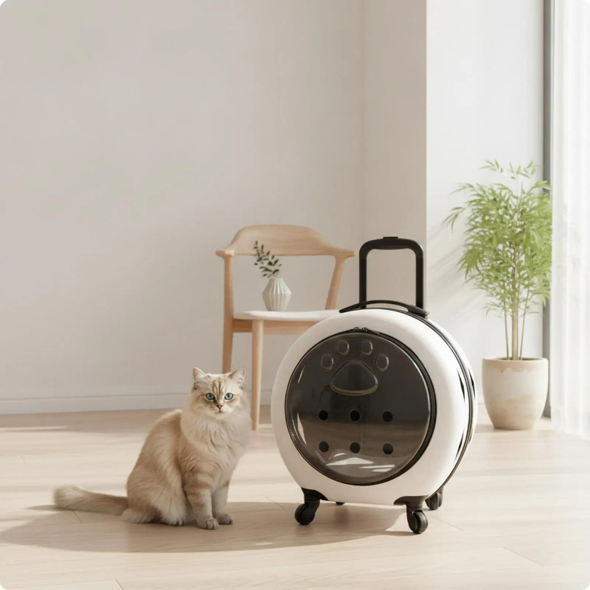 Wheeled Transparent Hard-Sided Pet Carrier Suitcase for Cats & Dogs