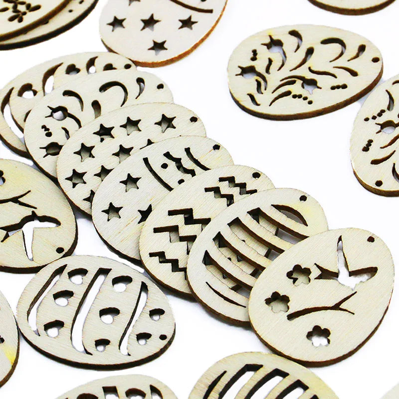 50-Pack Hollow Wooden Easter Eggs 37x28mm – DIY Pendants