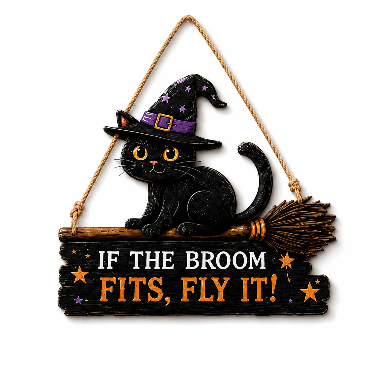 Halloween Wooden Door Sign – Black Cat Pumpkin Skull Plaque