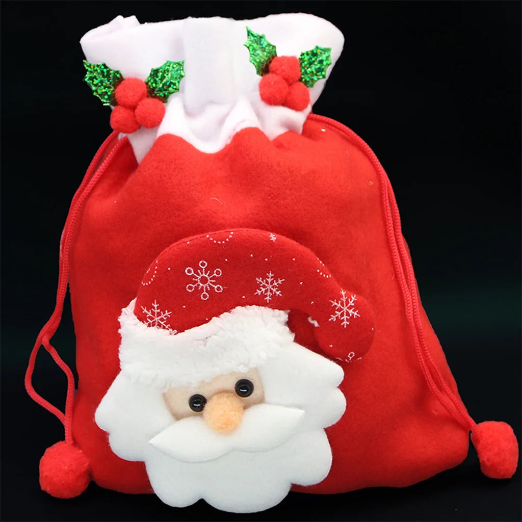Christmas Corduroy Apple Bag with Pom-Pom Rope | 22x20cm