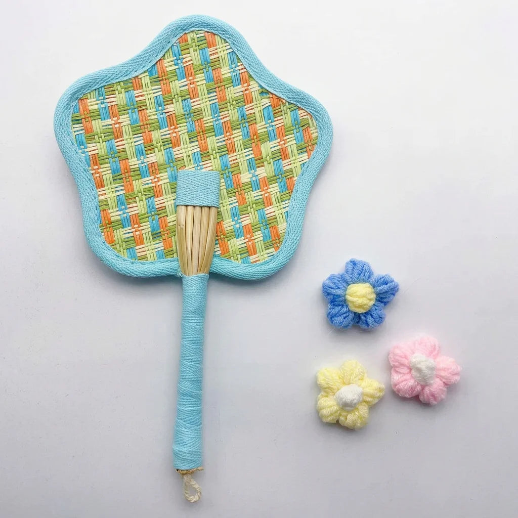 Handmade Woven Straw Handheld Fan – Colorful Summer Fan