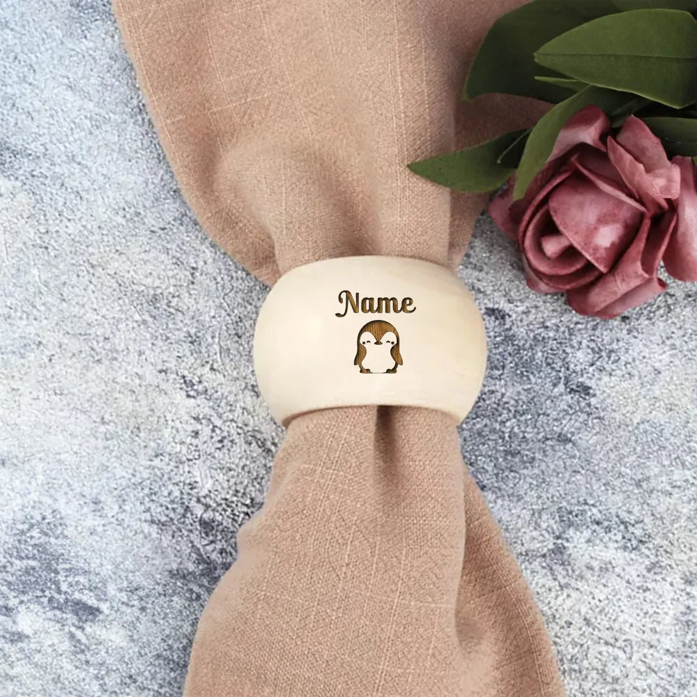 Personalized Rainbow Wooden Napkin Rings – Custom Name Gift