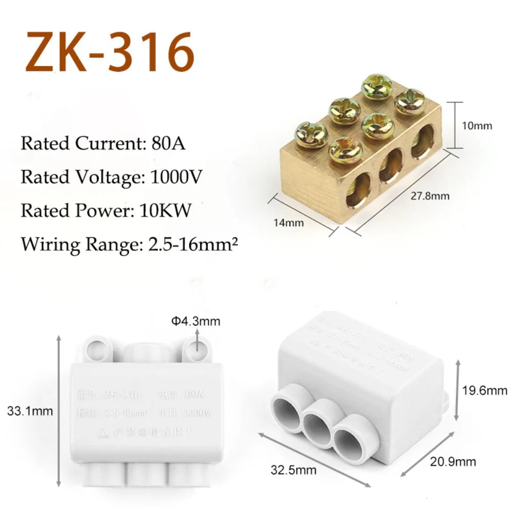Brass High Power Wire Splitter Terminal Block 60A–100A