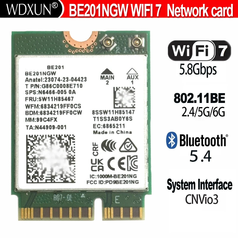 WiFi 7 BE201 Tri-Band M.2 CNVIO3 Wireless Card BT5.4 8774Mbps