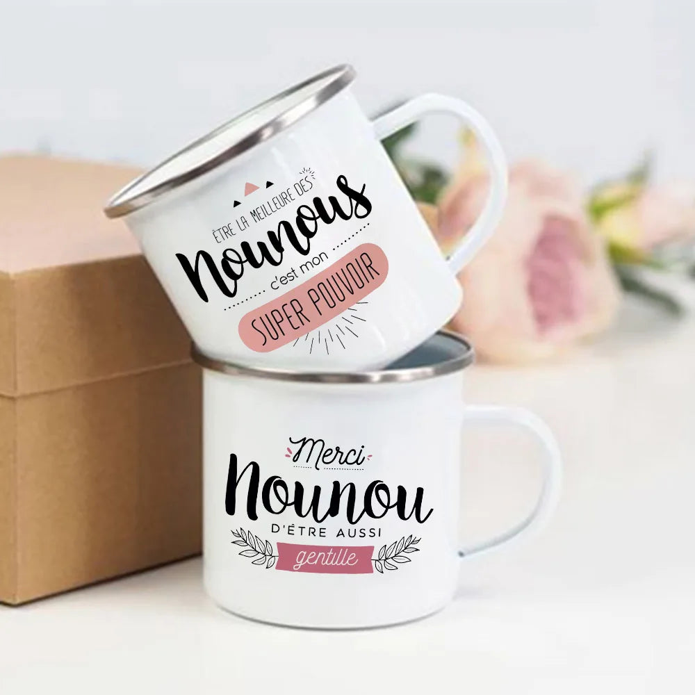 Thank You Nounou French Printed Enamel Mug – Gift Idea