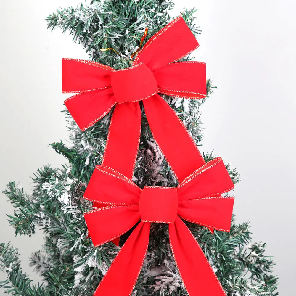 Red Velvet Christmas Bow Ornament – Handmade Flocking Décor