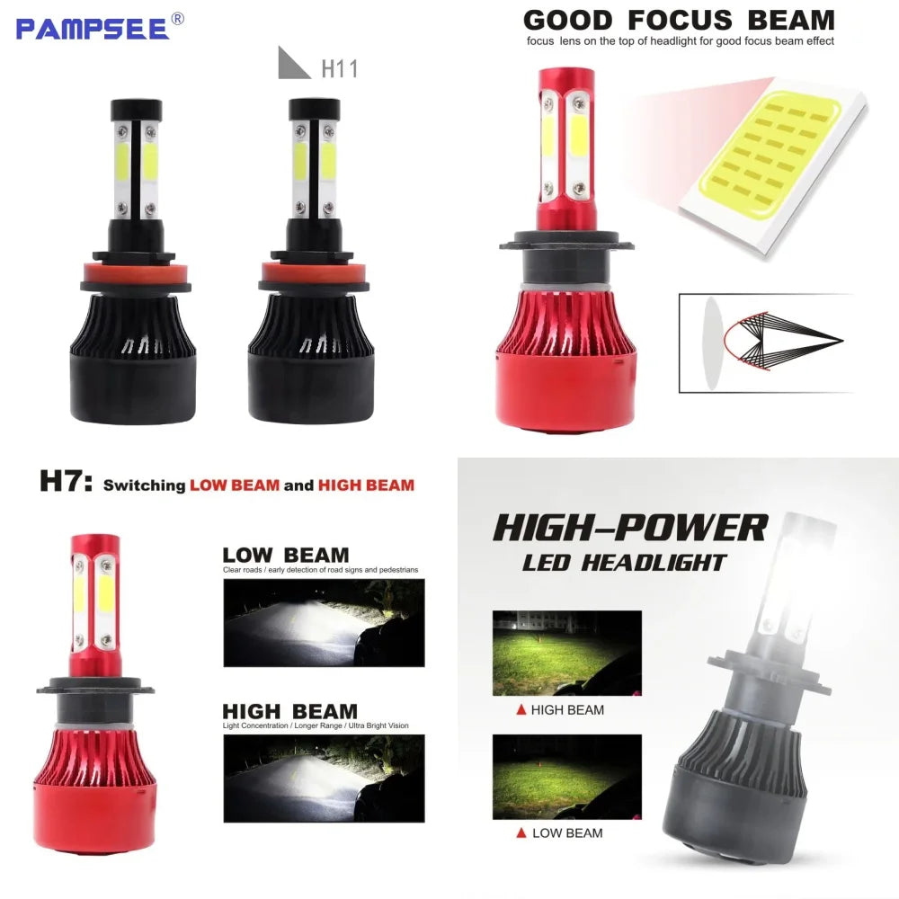 Pampsee H4 H11 9005 9006 LED Headlight Bulbs 6500K 100W 12000LM