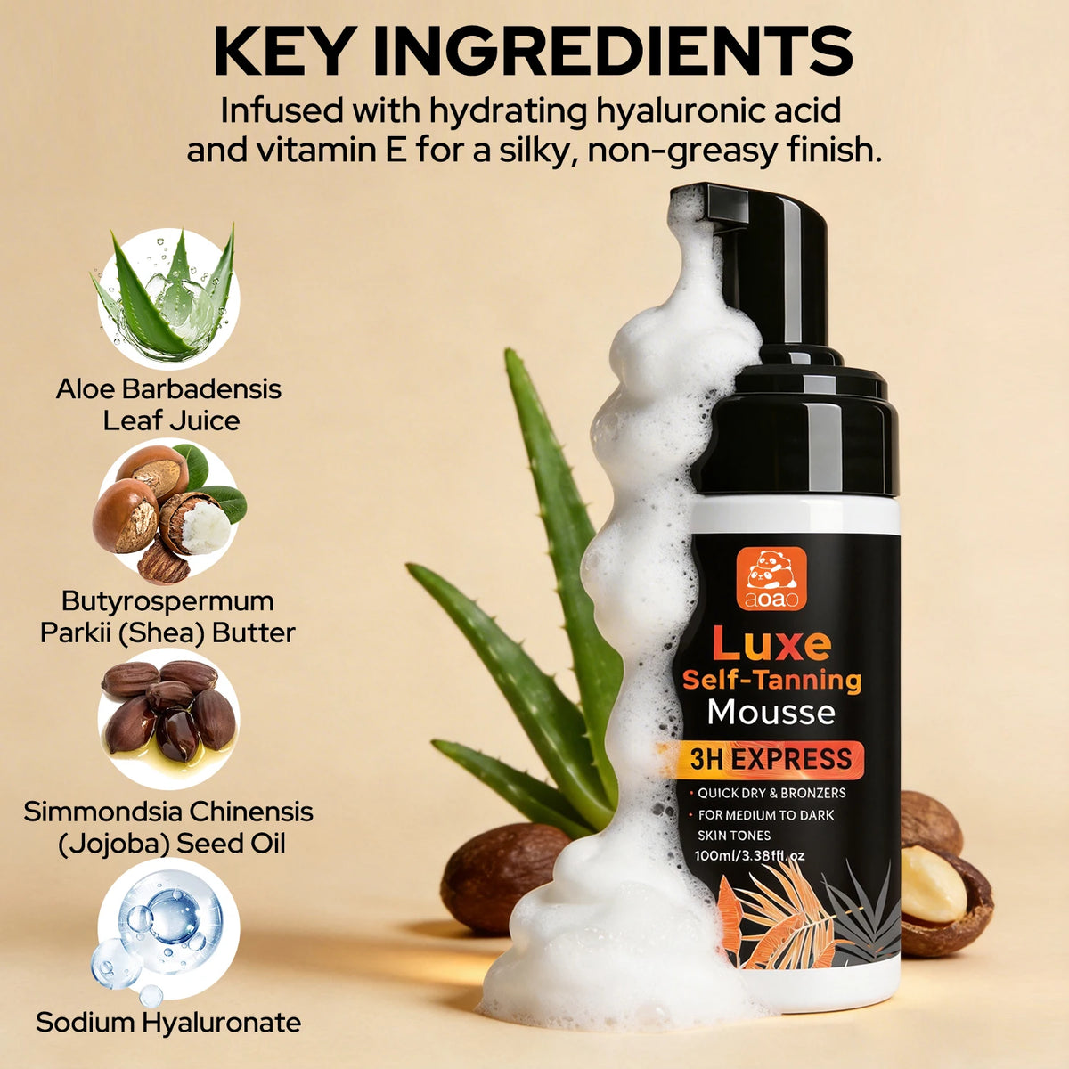 Aoao Self-Tanning Mousse – Even & Fast-Drying Body Bronzer