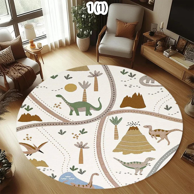 Round Kids Play Rug – Animal & City Road Educational Mat
