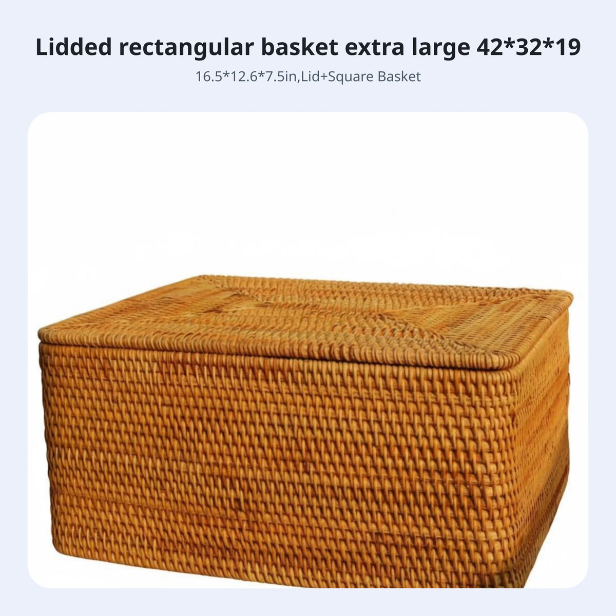 Rectangular Wicker Storage Box with Lid & Handles | Rustic