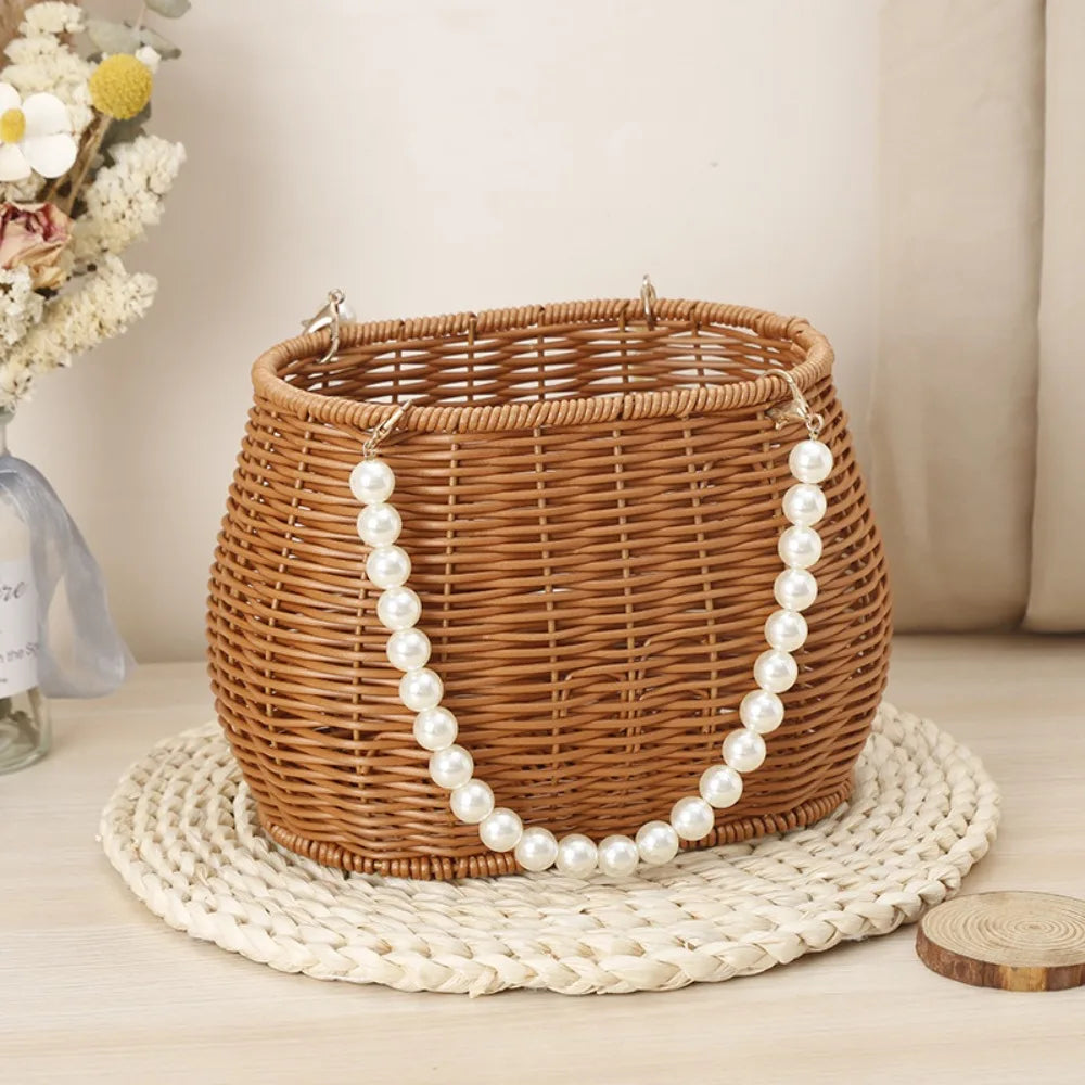 Pearl Handle Imitation Rattan Flower Basket – Wedding Décor
