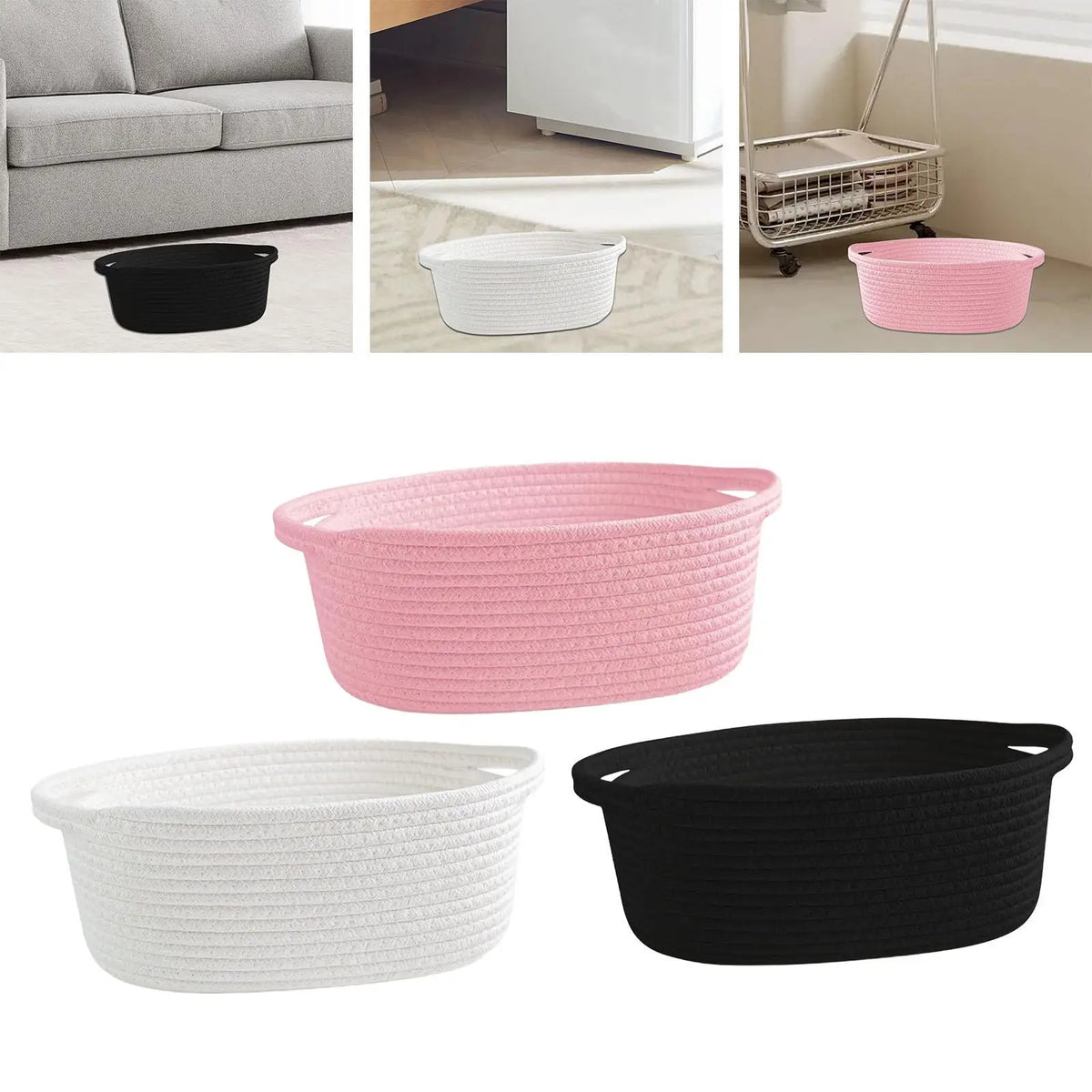 Woven Cotton Rope Storage Basket with Handles | Organizer Bin