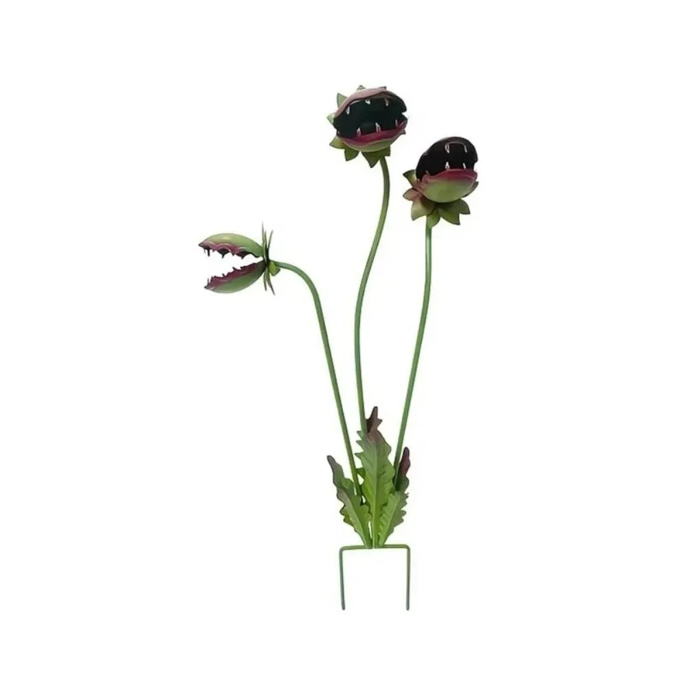 Colorful Metal Flytrap Garden Stake – 3-Head Rust-Proof Decor