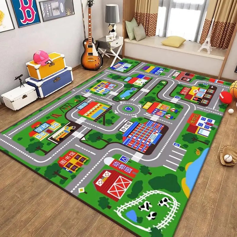 Kids Car Play Mat – City Traffic Rug | Non-Slip Playroom