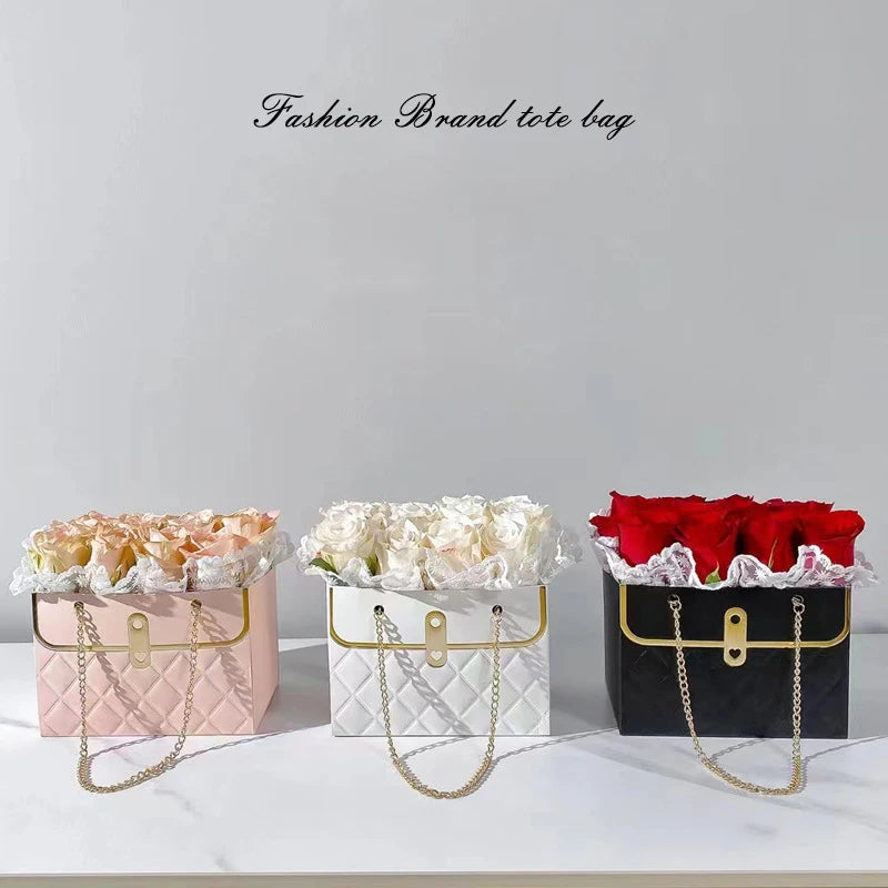 Foldable Flower Tote Gift Box Bag – Rose Bouquet & Candy Pack